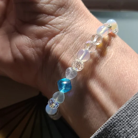 Stretch Bracelet Swarovski Crystal White Turquoise Venetian Glass Beach Gift Fun - Picture 4 of 4